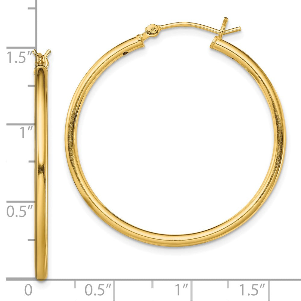 Gold-Tone Polished 2x35mm Hoop Earrings in Sterling Silver