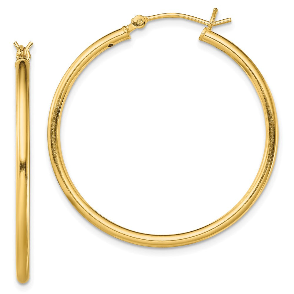 Gold-Tone Polished 2x35mm Hoop Earrings in Sterling Silver