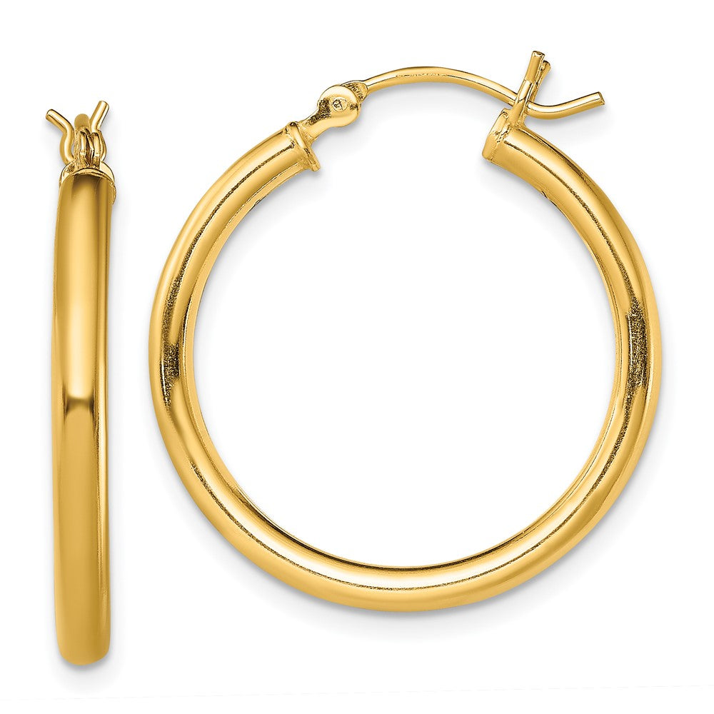 Gold-Tone Polished 2.5x25mm Hoop Earrings in Sterling Silver