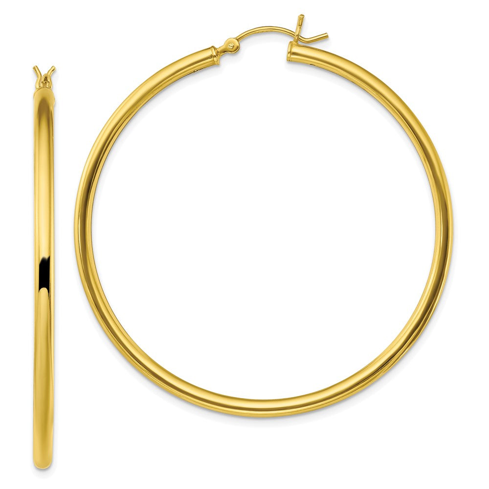 Gold-Tone Polished 2.5x50mm Hoop Earrings in Sterling Silver