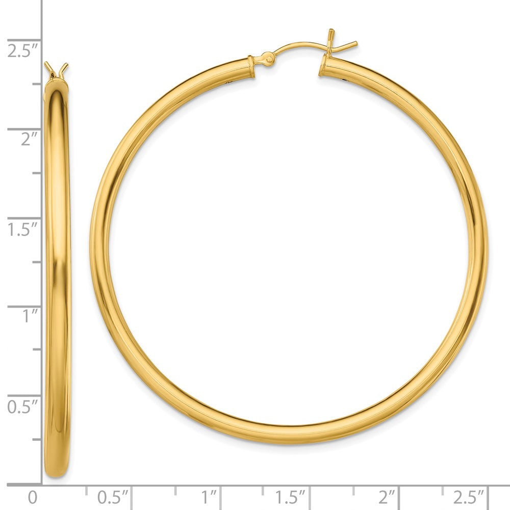 Gold-Tone Polished 3x55mm Hoop Earrings in Sterling Silver