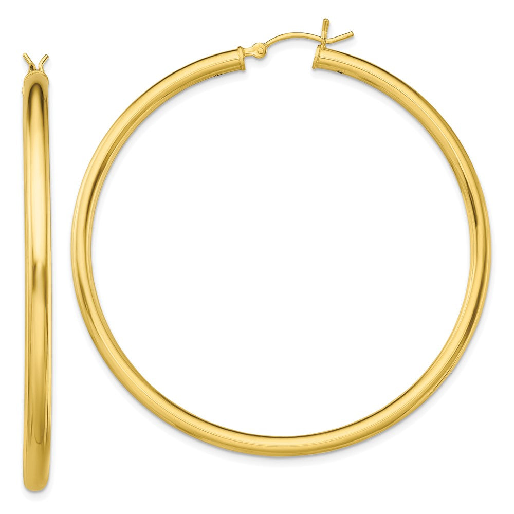 Gold-Tone Polished 3x55mm Hoop Earrings in Sterling Silver