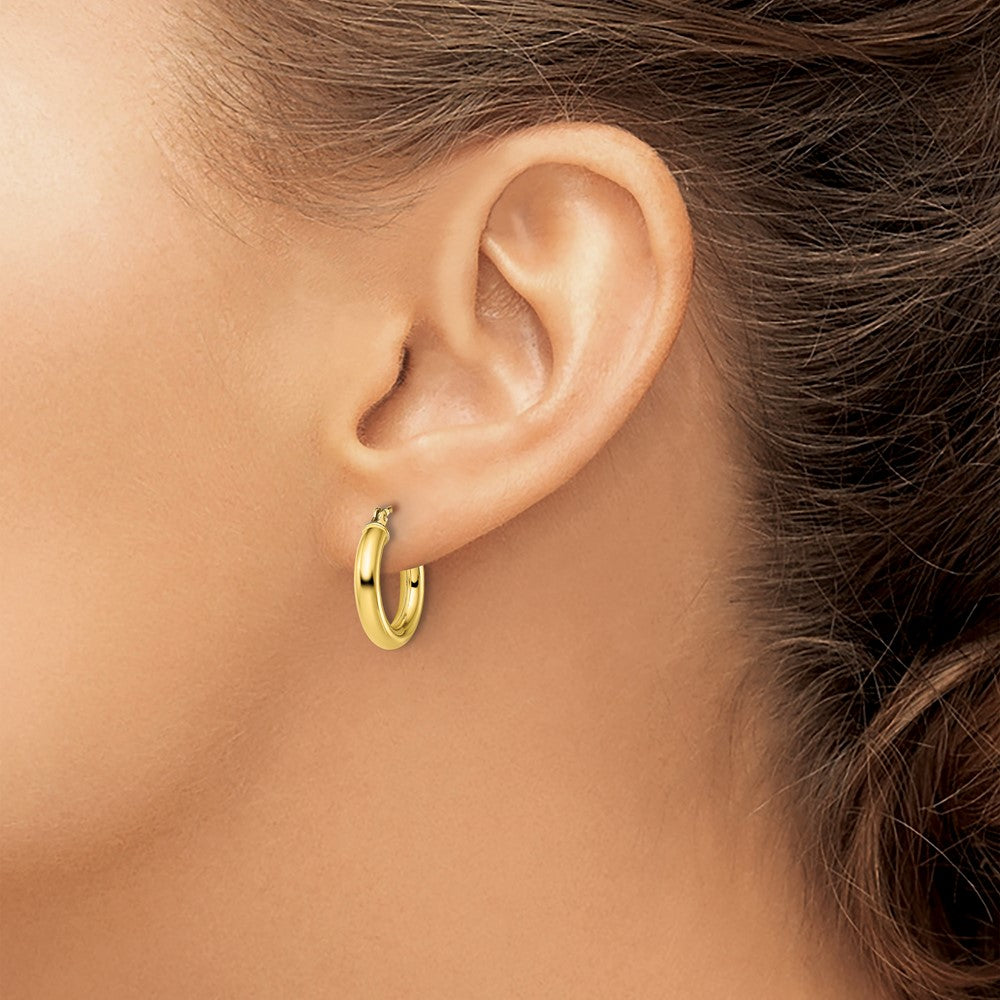 Gold-Tone Polished 3x16mm Hoop Earrings in Sterling Silver