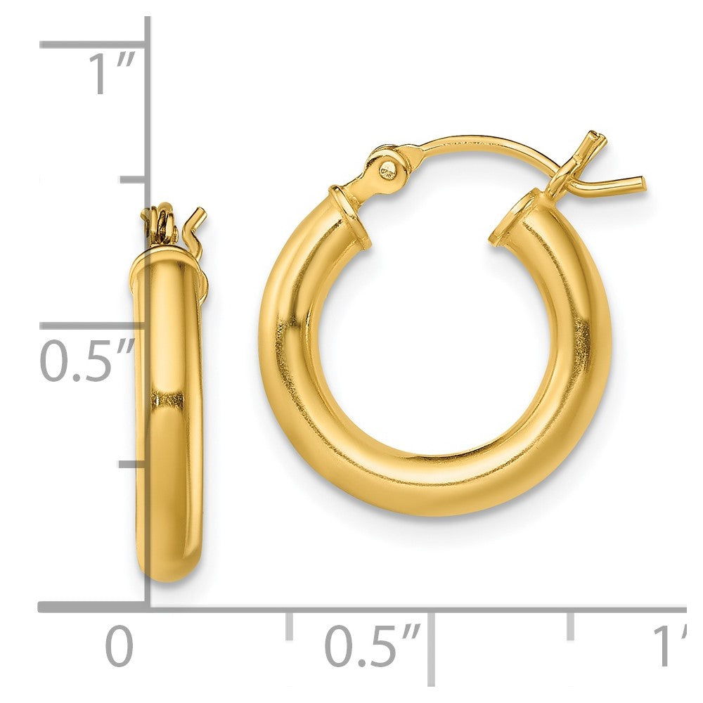 Gold-Tone Polished 3x16mm Hoop Earrings in Sterling Silver