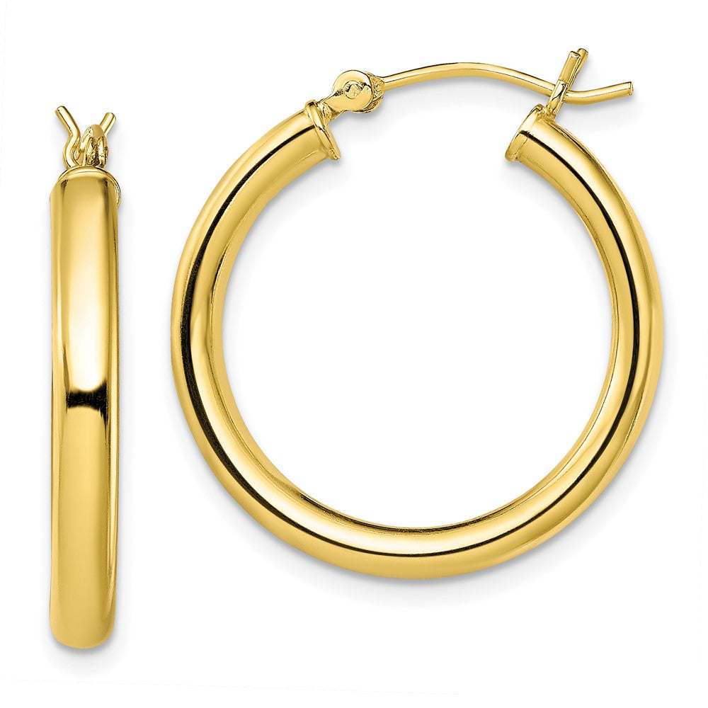 Gold-Tone Polished 3x25mm Hoop Earrings in Sterling Silver
