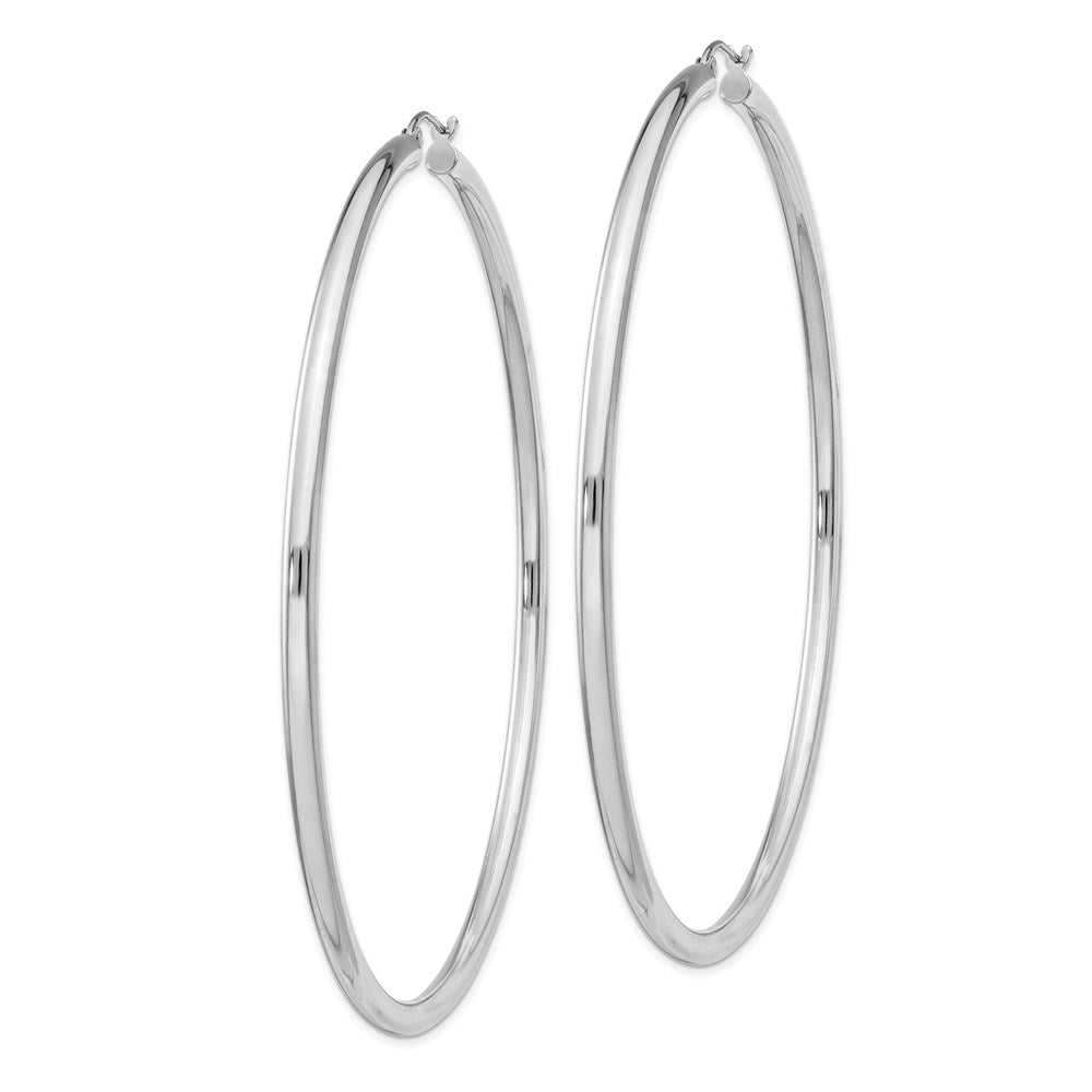 Rhodium-Plated 3mm Round Hoop Earrings in Sterling Silver