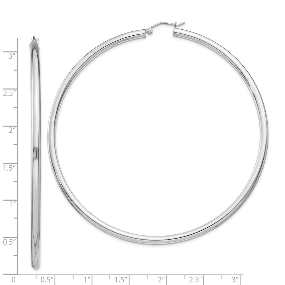 Rhodium-Plated 3mm Round Hoop Earrings in Sterling Silver