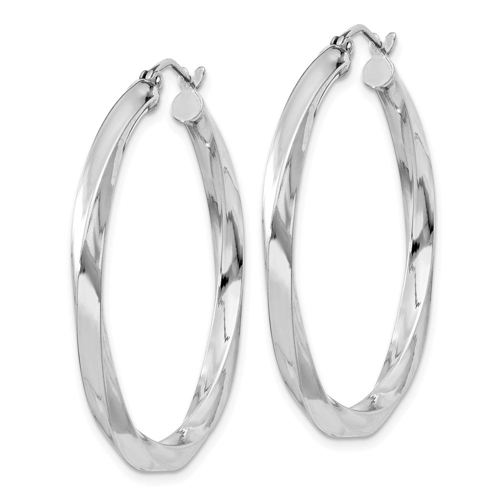 Rhodium-Plated 3x35mmTwisted Hoop Earrings in Sterling Silver