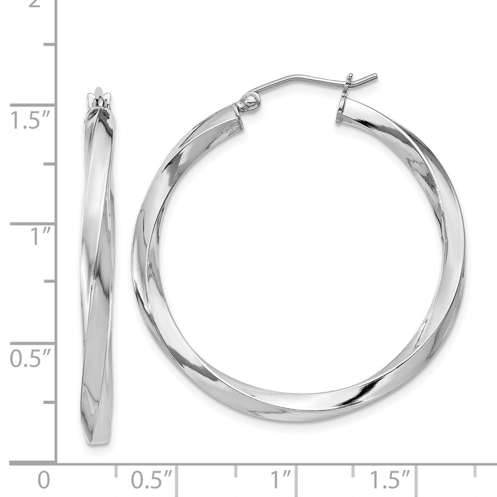 Rhodium-Plated 3x35mmTwisted Hoop Earrings in Sterling Silver
