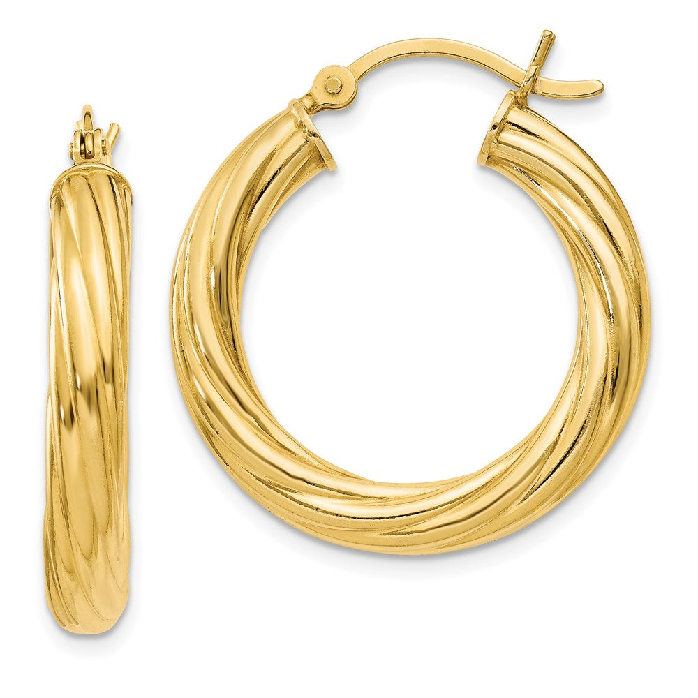 Gold Flash Plated Twisted 4x25mm Hoop Earrings in Sterling Silver