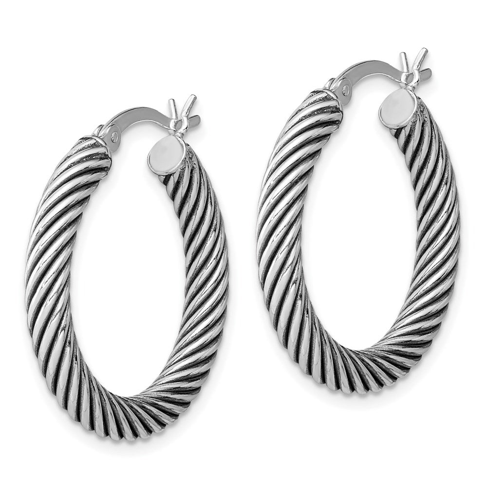 Antiqued 3.25x25mm Twisted Hoop Earrings in Sterling Silver