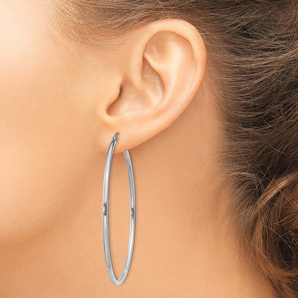 Rhodium-Plated 2mm Round Hoop Earrings in Sterling Silver