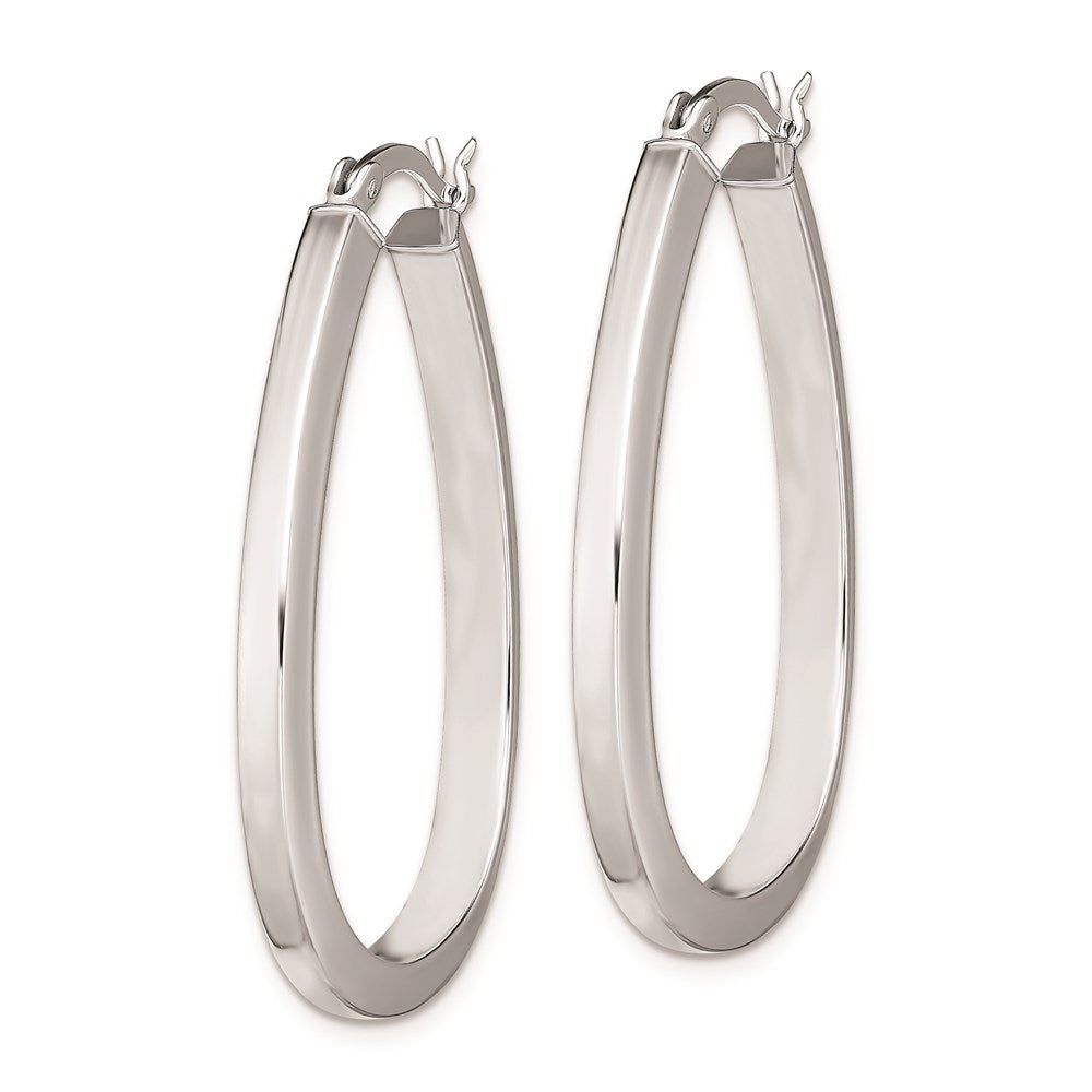 Rhod-plated Square Tube 4mm Teardrop Hoop Earrings in Sterling Silver