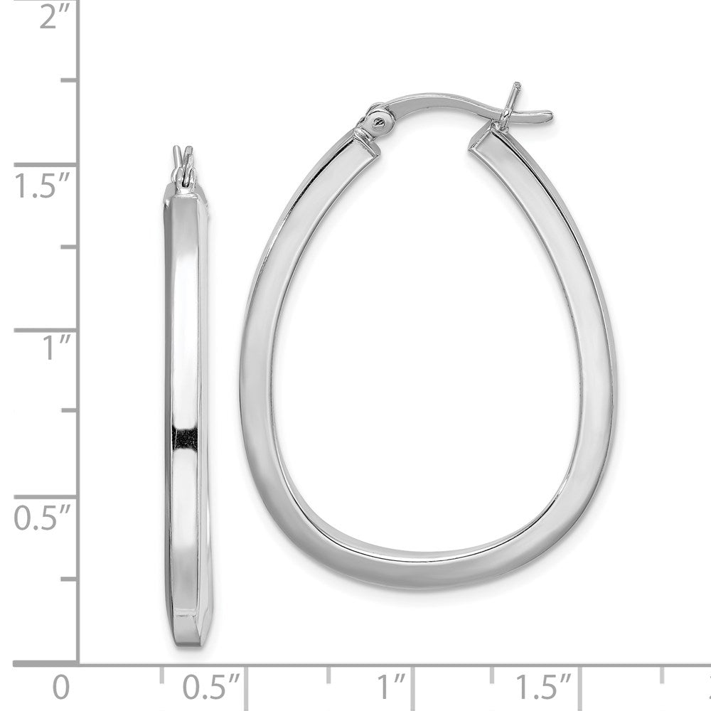 Rhod-plated Square Tube 4mm Teardrop Hoop Earrings in Sterling Silver