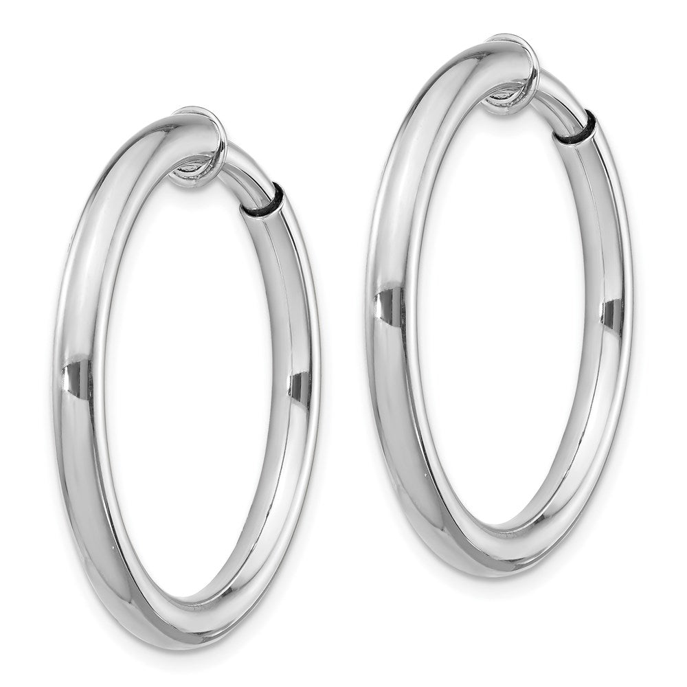 Rhodium-Plated 3x31mm Non-Pierced Round Hoop Earrings in Sterling Silver