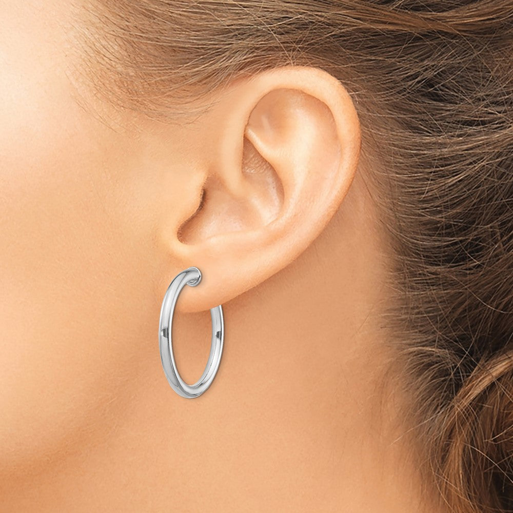 Rhodium-Plated 3x31mm Non-Pierced Round Hoop Earrings in Sterling Silver