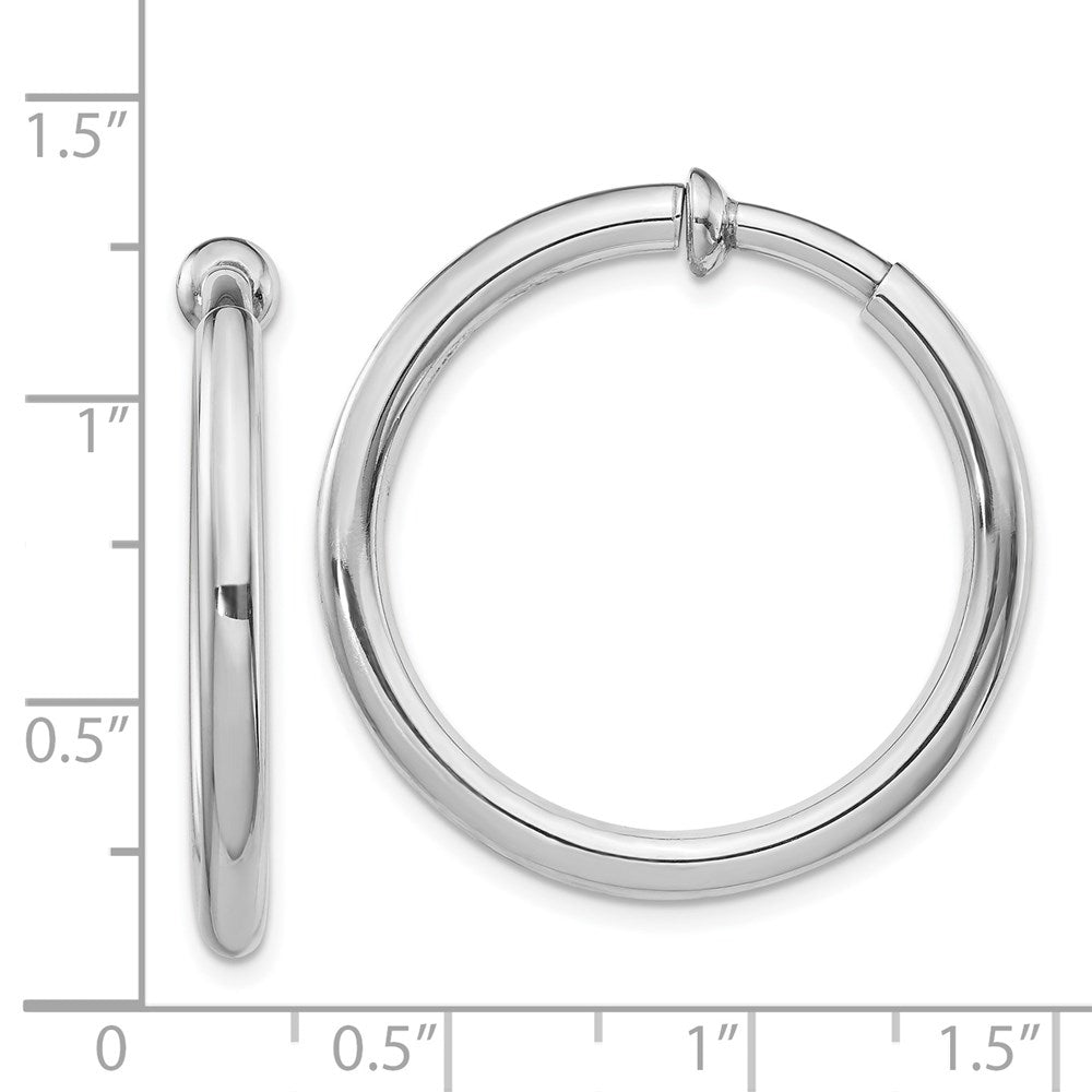Rhodium-Plated 3x31mm Non-Pierced Round Hoop Earrings in Sterling Silver