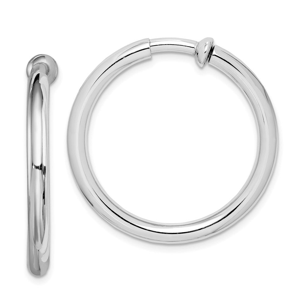 Rhodium-Plated 3x31mm Non-Pierced Round Hoop Earrings in Sterling Silver