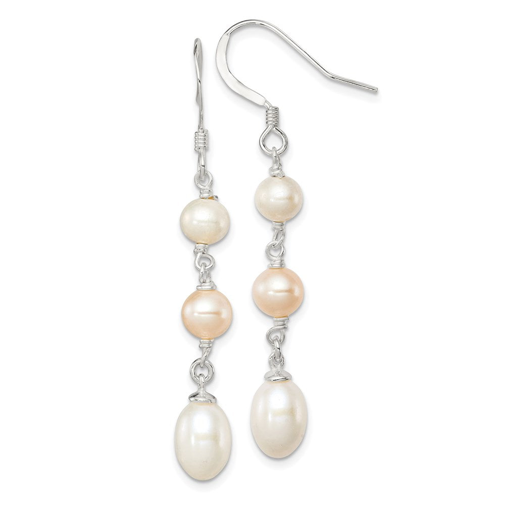 Polished Pink & White 5-7mm Freshwater Cultured Pearl Dangle Earrings in Sterling Silver