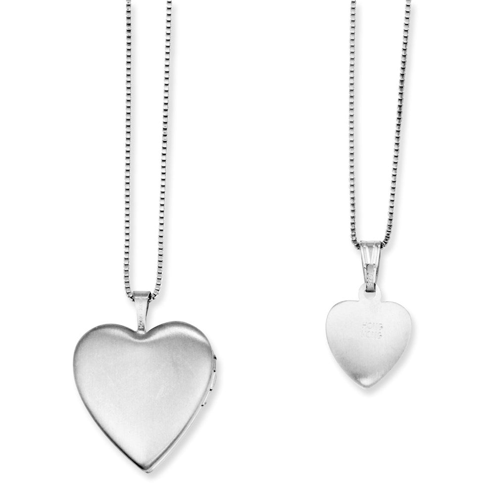 Rhodium-Plated Polished & Satin Butterfly Heart Locket & Pendant Mother/Daughter Necklace Set in Sterling Silver
