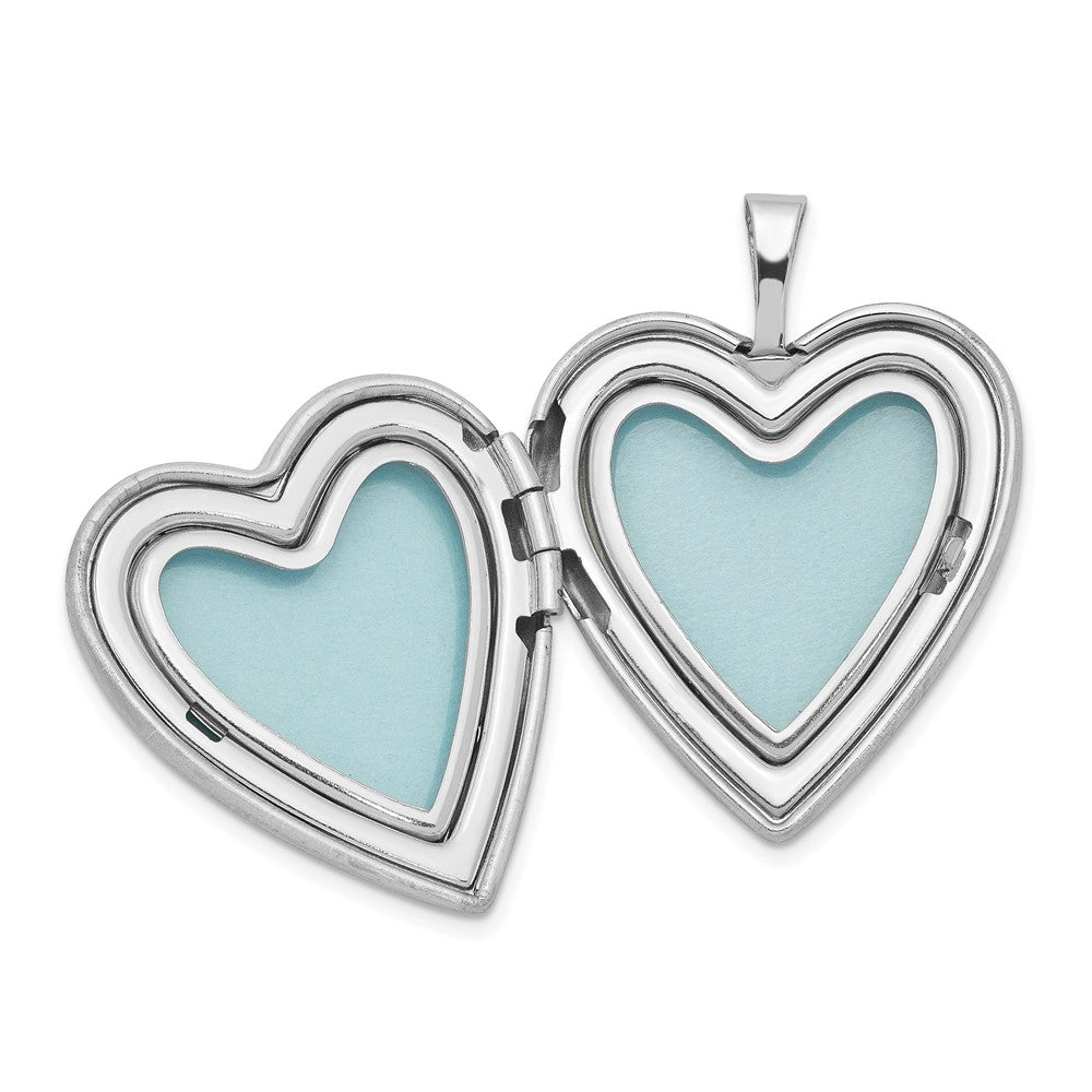 Rhodium-plated Diamond Polished & Satin Heart 18in Locket Necklace & 14in Pendant Necklace Set in Sterling Silver