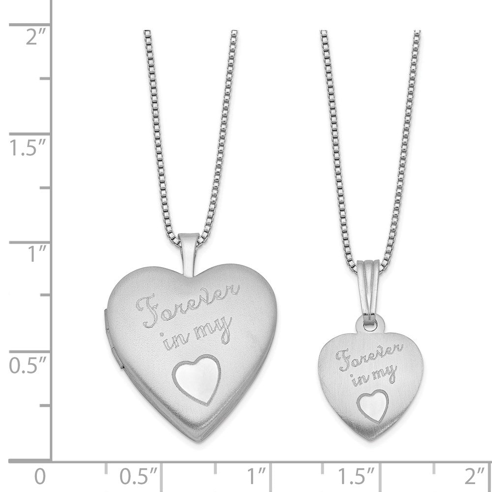 Rhodium-Plated Polished & Satin Forever In My Heart Mother/Daughter Locket/Pendant Necklace Set in Sterling Silver