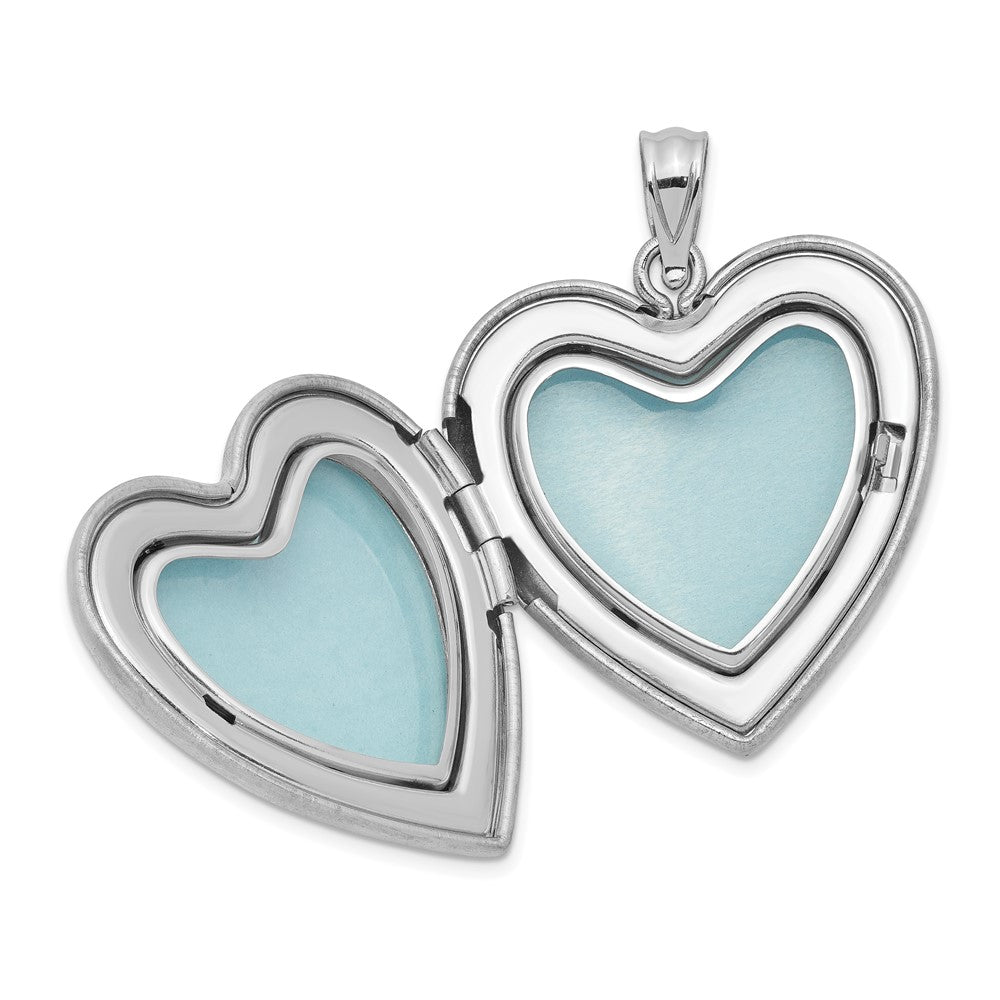 Rhodium-Plated Enameled Polished/Satin Rose I Love You Heart Mom 18in Locket & Daughter 14in Pendant Necklace Set in Sterling Silver