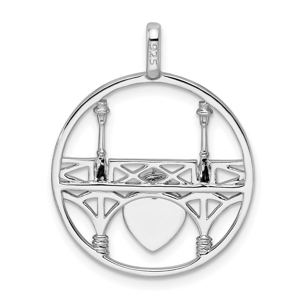 Rhodium-plated Polished Heart Locket on Bridge Pendant in Sterling Silver