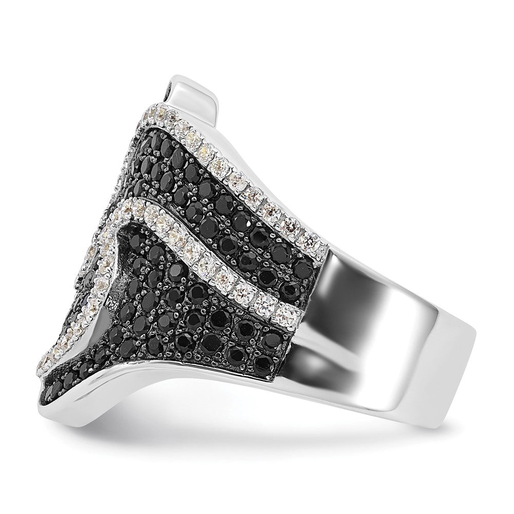 Brilliant Embers Black & Clear CZ Swirl Ring in Sterling Silver