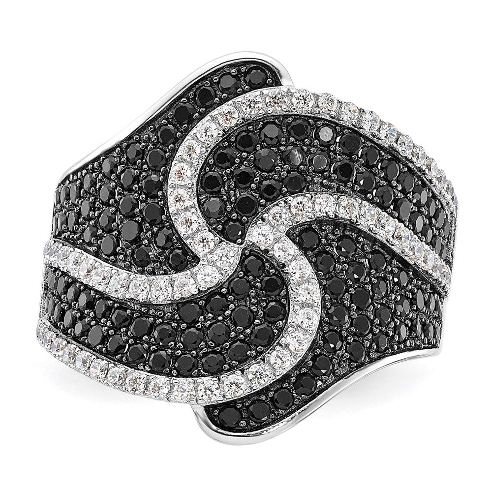 Brilliant Embers Black & Clear CZ Swirl Ring in Sterling Silver
