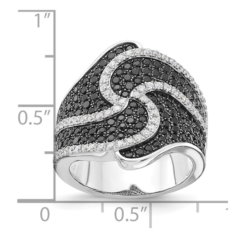 Brilliant Embers Black & Clear CZ Swirl Ring in Sterling Silver