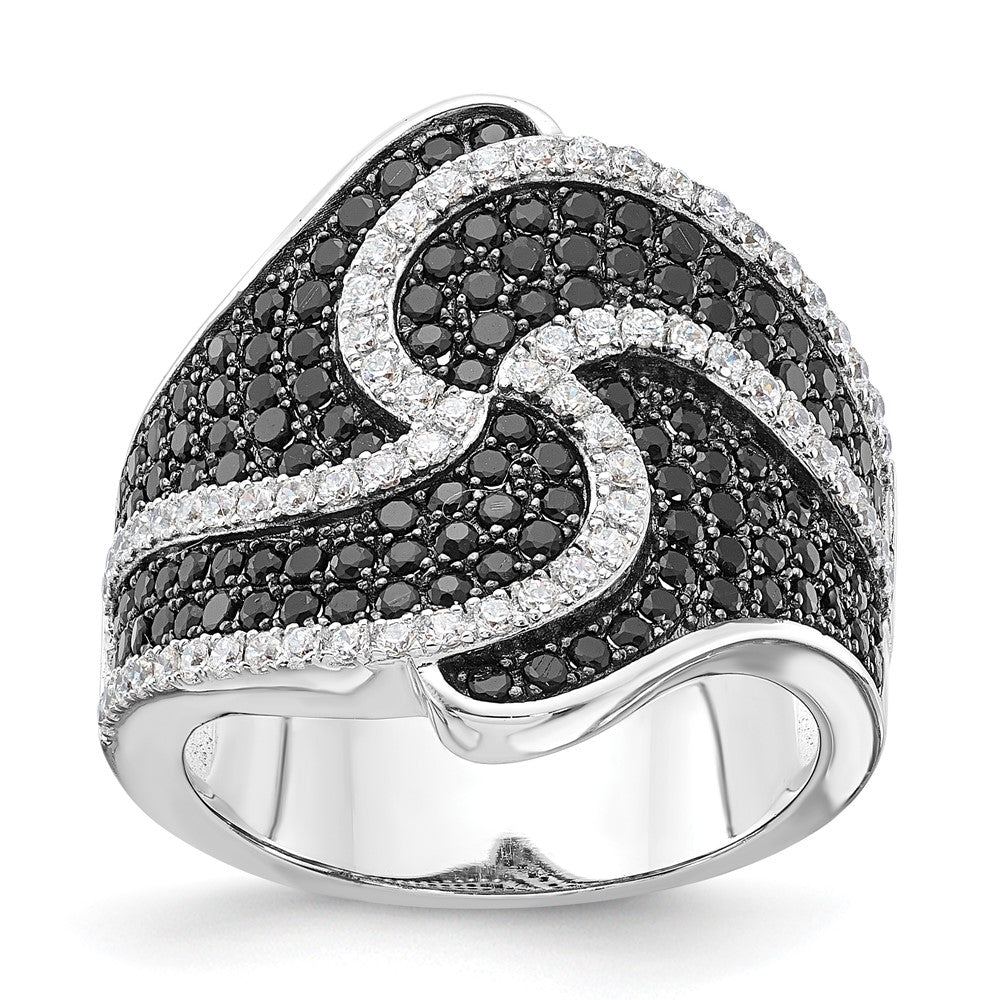 Brilliant Embers Black & Clear CZ Swirl Ring in Sterling Silver