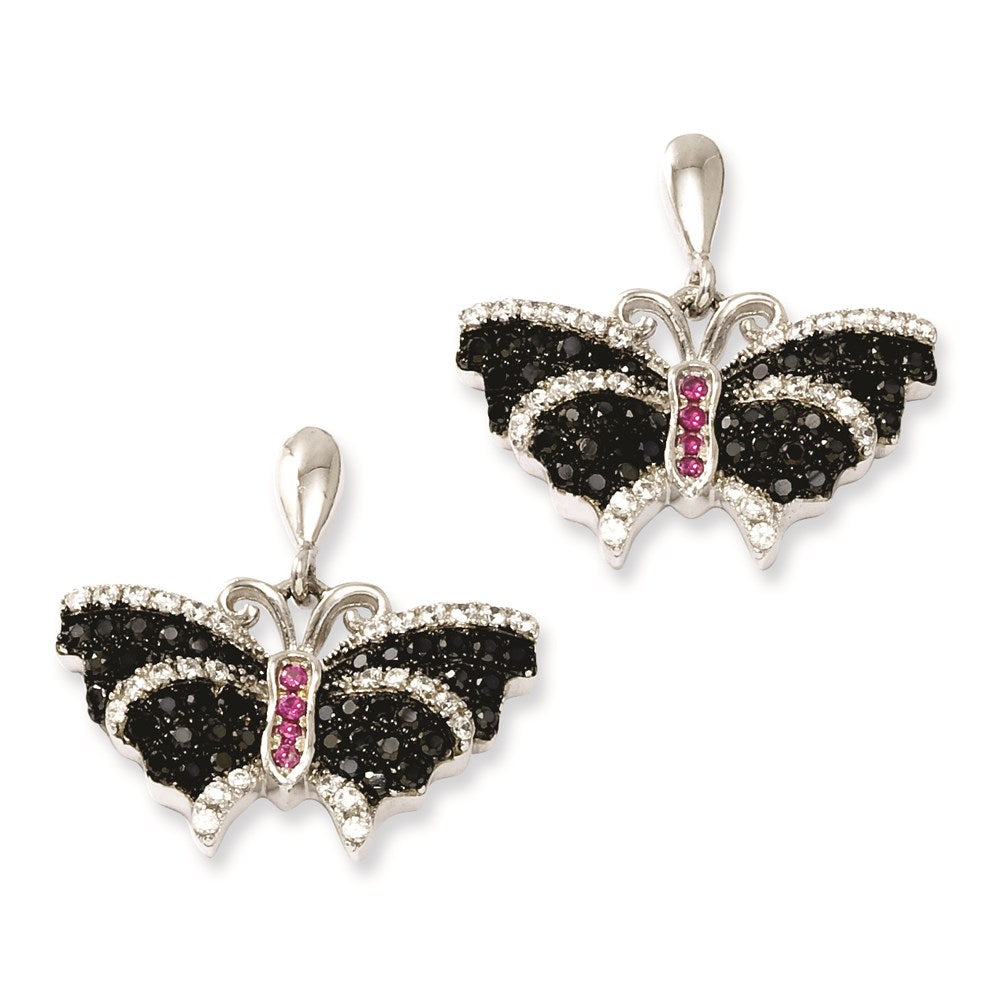 & CZ Brilliant Embers Butterfly Dangle Post Earrings in Sterling Silver