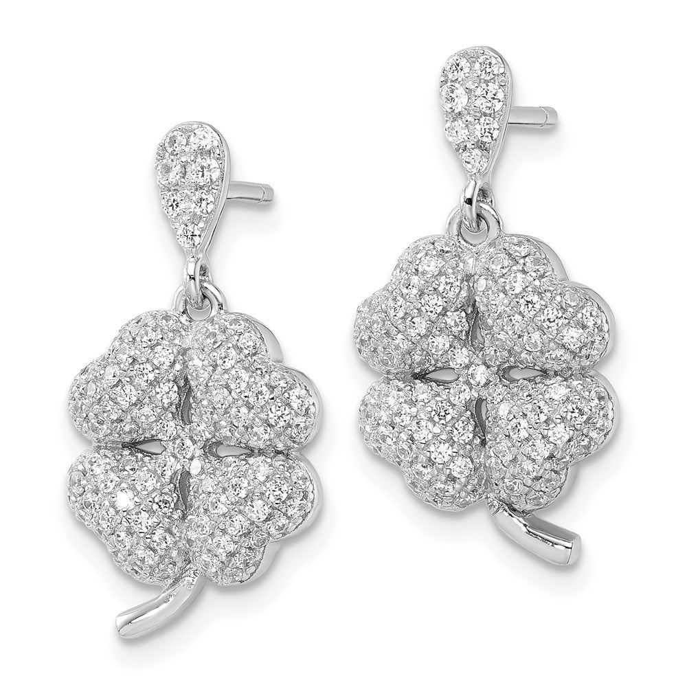 & CZ Brilliant Embers 4-Leaf Clover Dangle Post Earrings in Sterling Silver