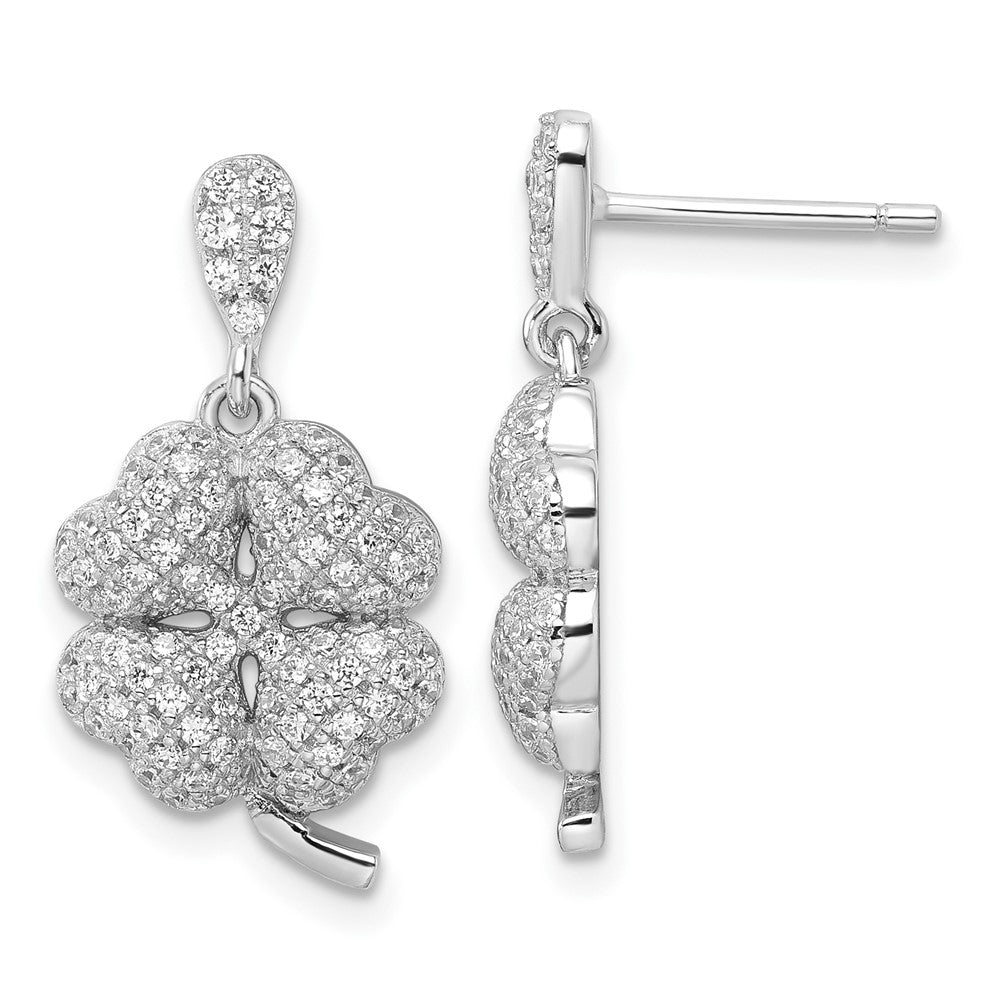 & CZ Brilliant Embers 4-Leaf Clover Dangle Post Earrings in Sterling Silver
