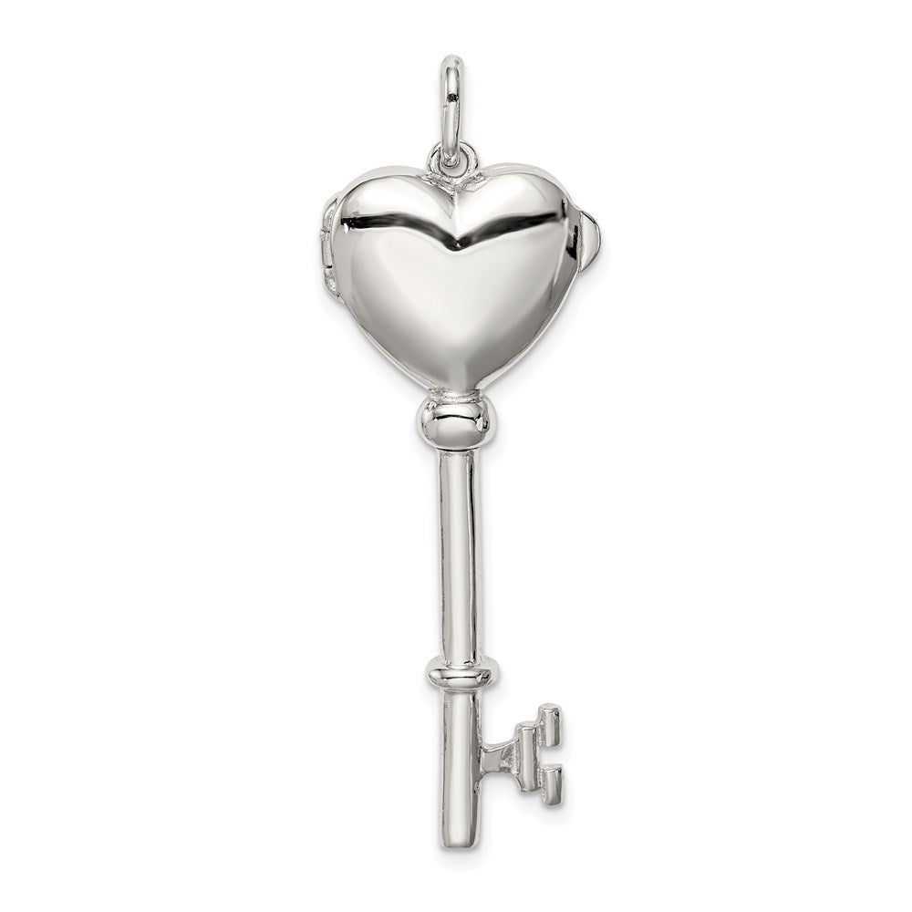 Rhodium-Plated Locket Key Pendant in Sterling Silver