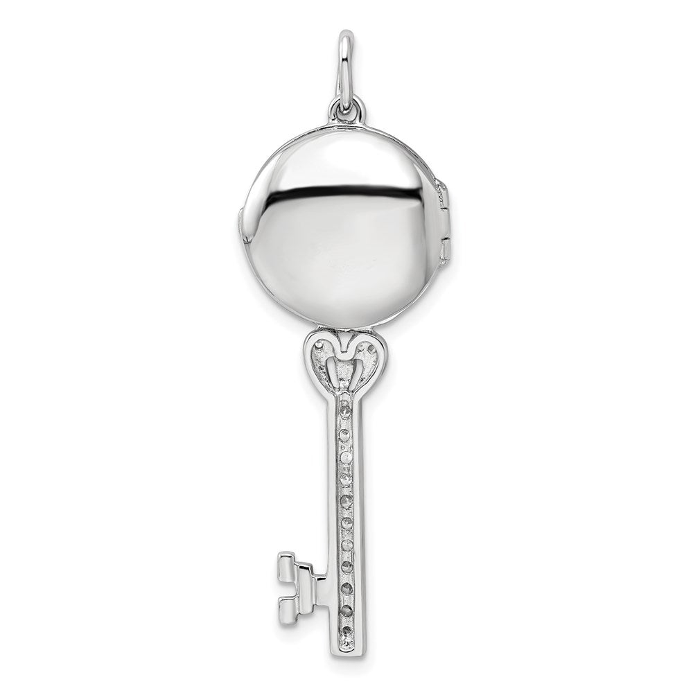 Rhodium-plated CZ Filigree Enameled Top Key Locket Pendant in Sterling Silver