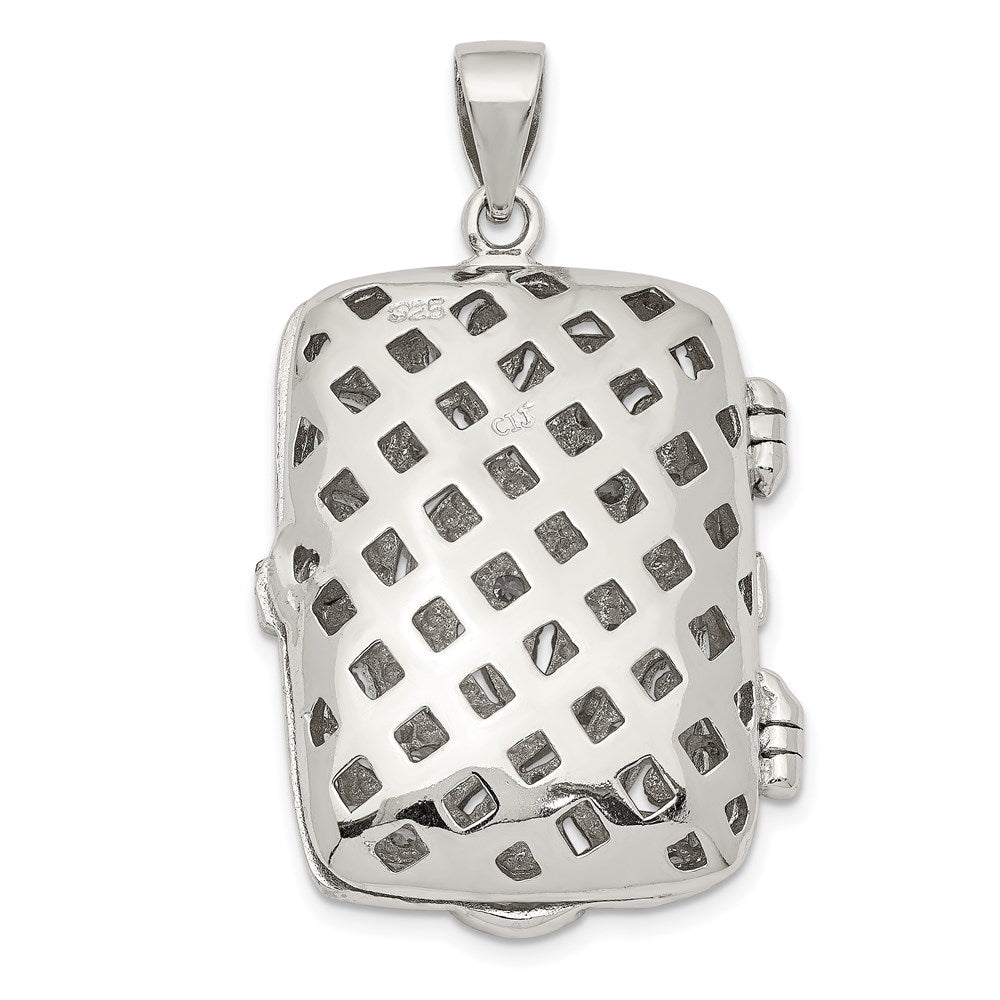 Rhodium-plated Fancy CZ Rectangle 24mm Locket Pendant in Sterling Silver