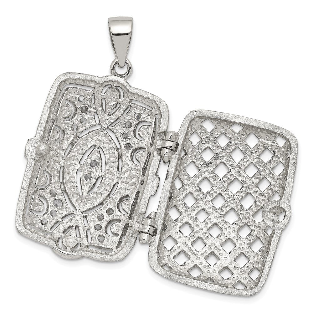 Rhodium-plated Fancy CZ Rectangle 24mm Locket Pendant in Sterling Silver