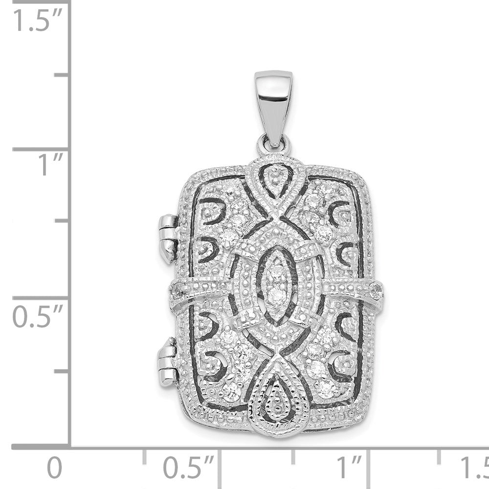 Rhodium-plated Fancy CZ Rectangle 24mm Locket Pendant in Sterling Silver