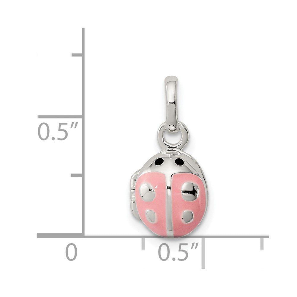 Pink & Black Enamel Ladybug Locket Children's Pendant in Sterling Silver