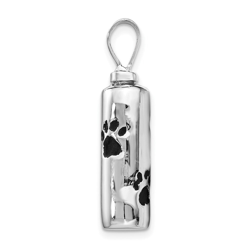 Rhodium-plated Enameled Paw Prints Ash Holder Pendant in Sterling Silver