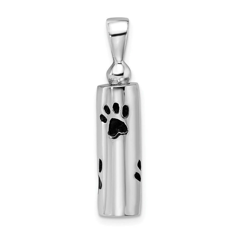 Rhodium-plated Enameled Paw Prints Ash Holder Pendant in Sterling Silver