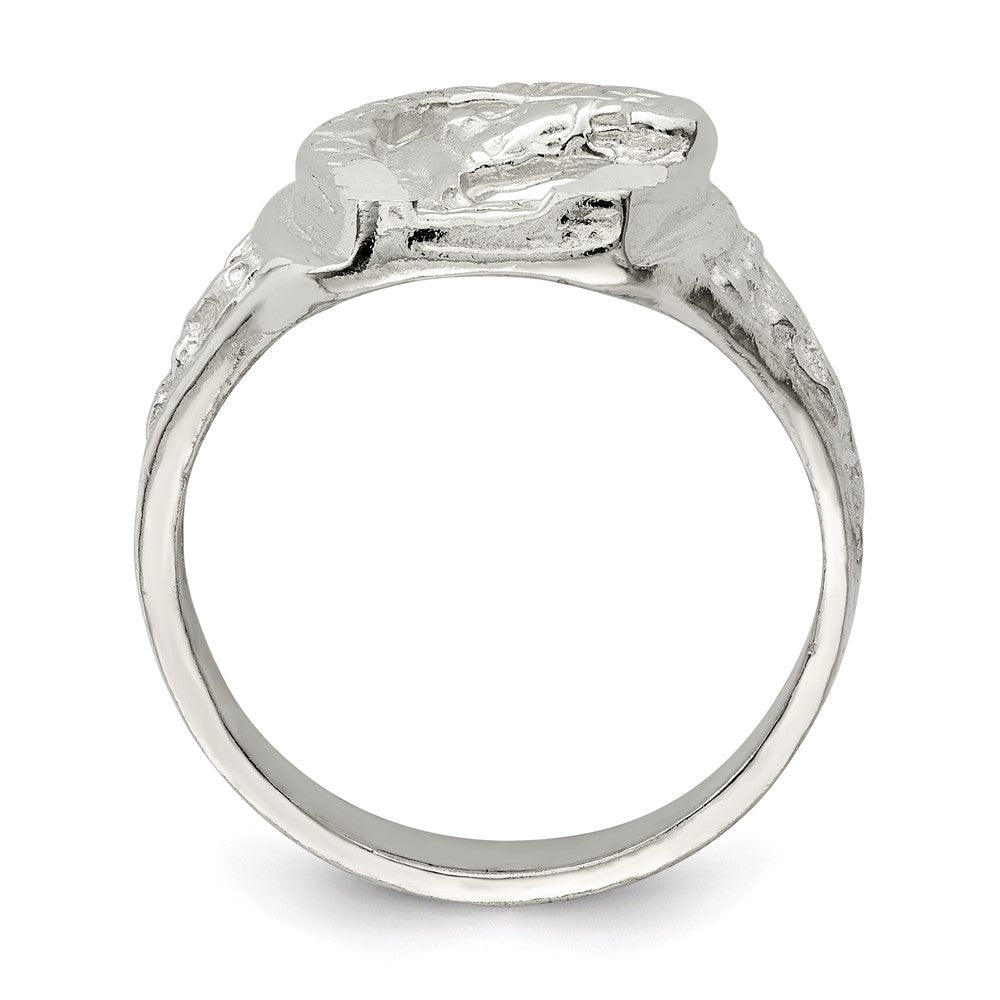 Horseshoe with Horse Head Ring in Sterling Silver
