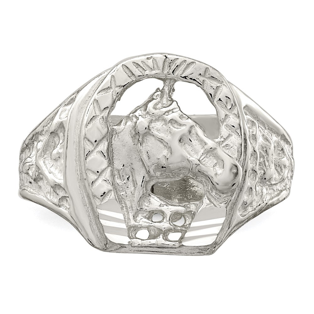 Horseshoe with Horse Head Ring in Sterling Silver