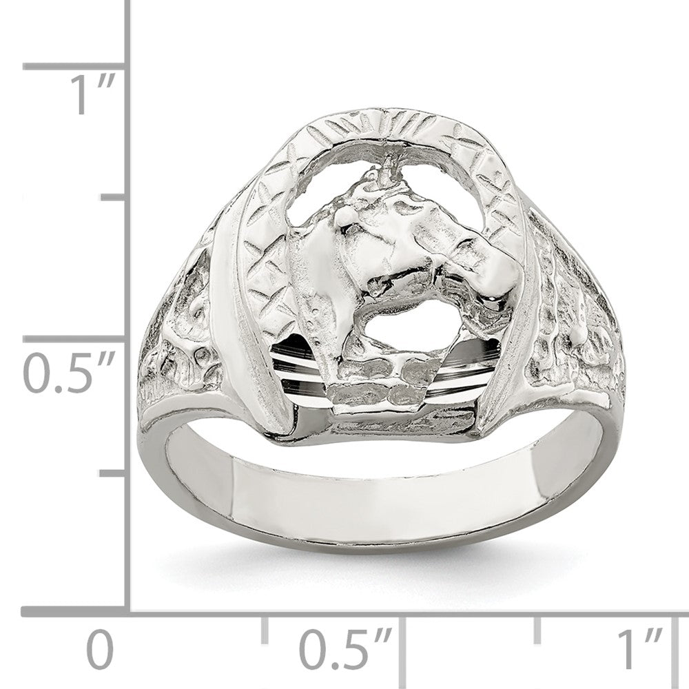 Horseshoe with Horse Head Ring in Sterling Silver