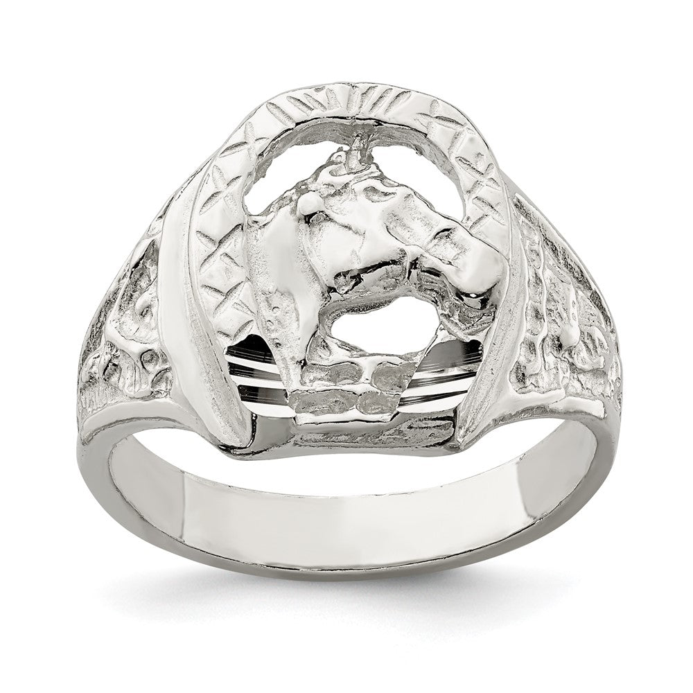 Horseshoe with Horse Head Ring in Sterling Silver