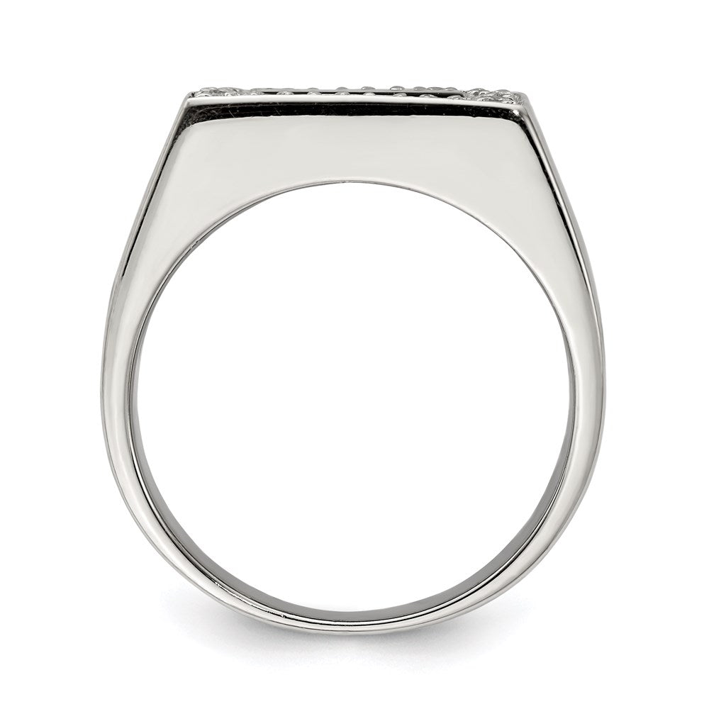 Rhodium-Plated Men's CZ & Onyx Ring in Sterling Silver