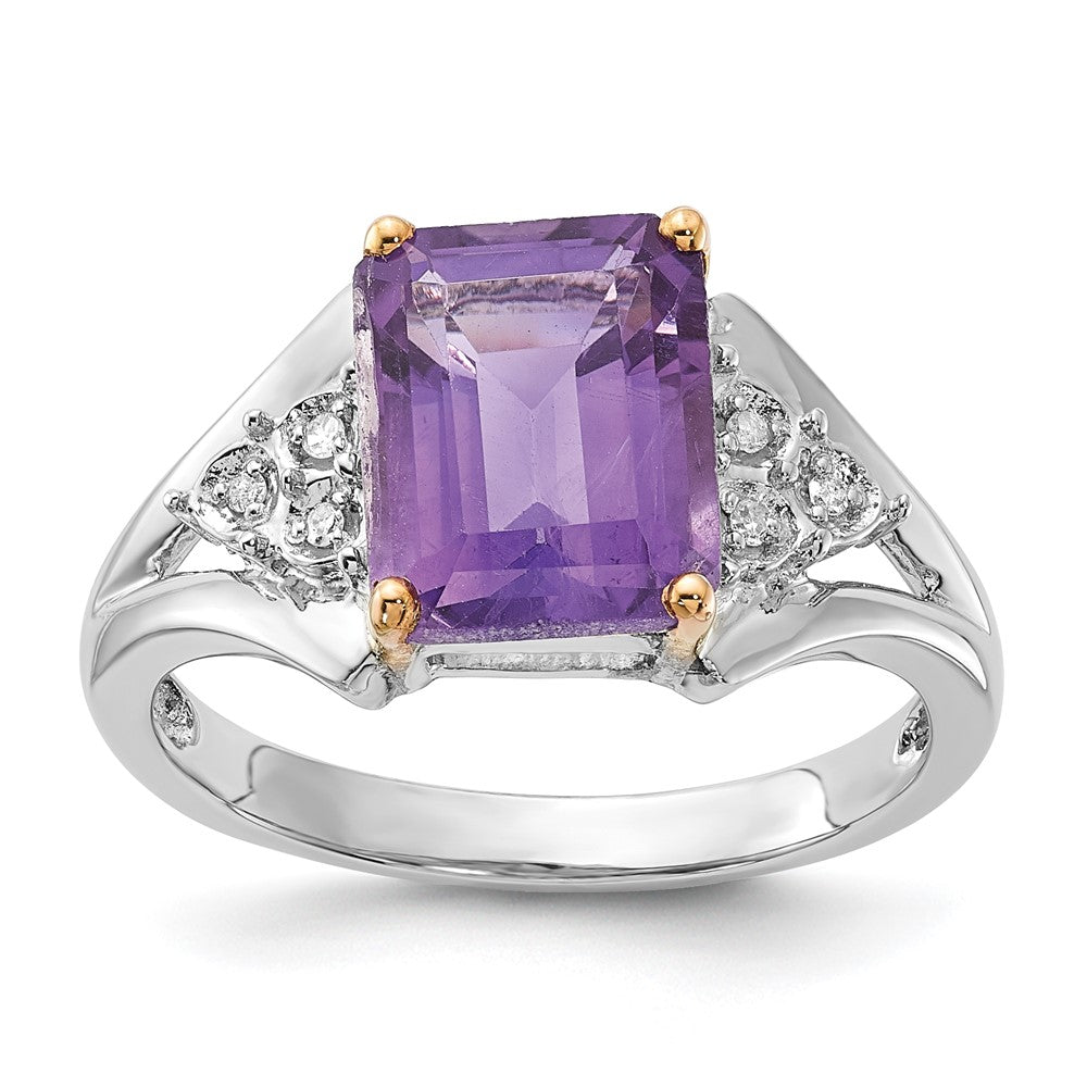 & 14k Accent Amethyst & Diamond Ring in Sterling Silver