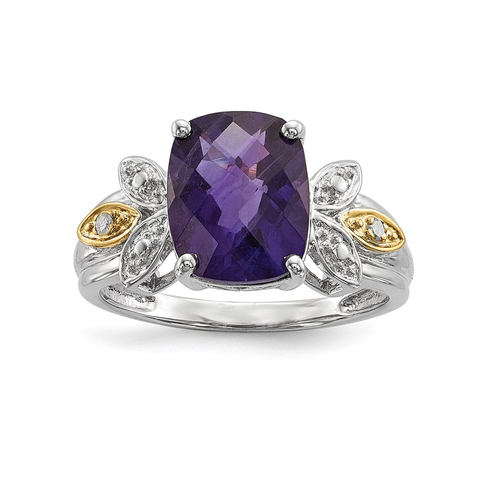 & 14k Amethyst & Diamond Ring in Sterling Silver
